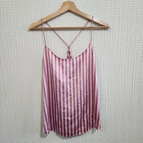 Victoria's Secret Pink Stripe Silky Satin Cami Tank Top Women's Size Large - Picture 1 of 11